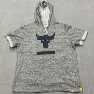 Under Armour Project Rock Sleeveless Hooded Sweatshirt Mens Large Gray Gym Train
